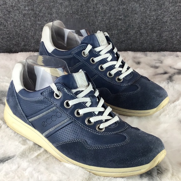 Ecco Blue Suede and Leather Sneakers Size 41 - Picture 1 of 14